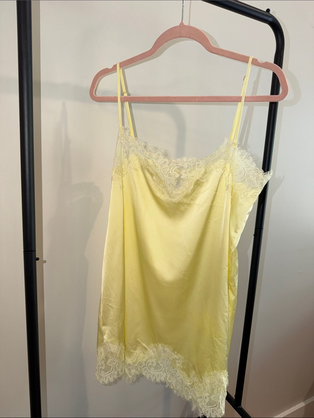 Delicate Yellow Satin Lace-Trim Chemise